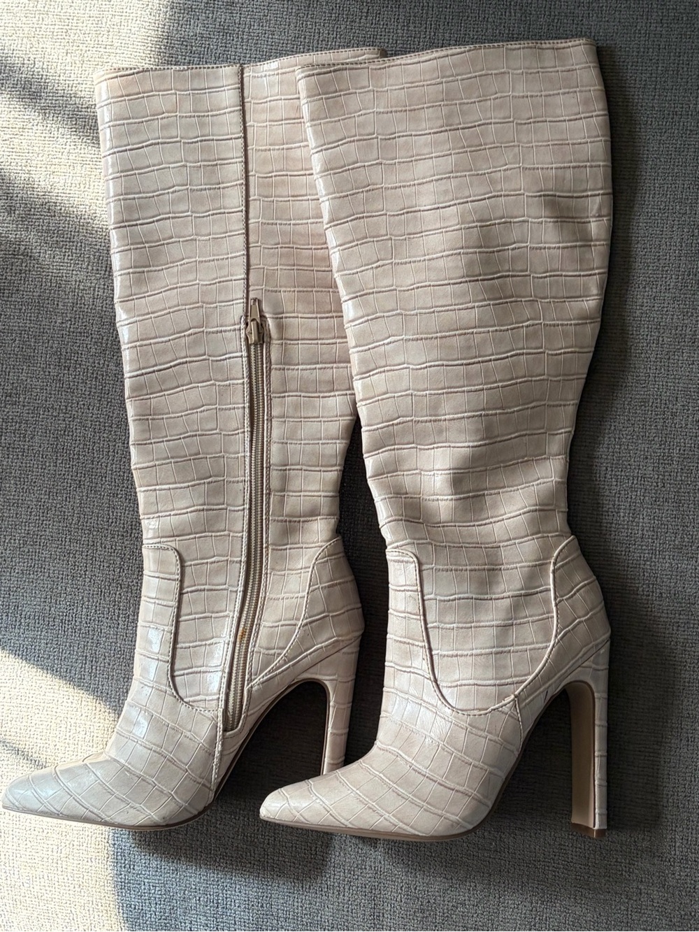 Cream Knee high boots